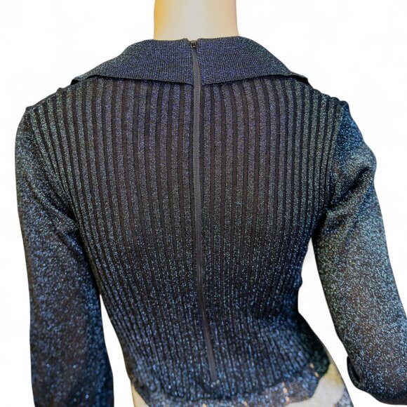 Vintage 70s Wenjilli Metallic Knit Maxi Dress * Navy & Silver Chevron Lurex - Picture 11 of 15